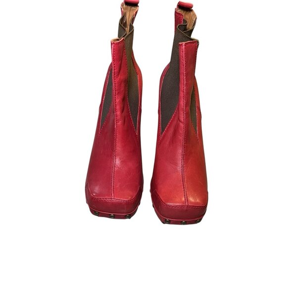 John Fluvog Faiths Certitude Red Ladies Leather Boots Size 9 Platform Wood Heel - Picture 4 of 16